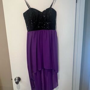 Windsor Black Sequin Bodice Purple High-Low Dress
